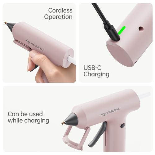 Tilswall Cordless Hot Glue Gun, Fast Preheating with 2000mAh Built-in Battery Hot Melt Glue Gun, 20 Premium Glue Sticks, Mini Glue Gun Ideal for Crafts, DIY Gift, Repairs Pink thumbnail 4