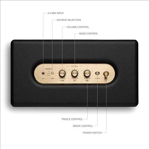Marshall Stanmore III Bluetooth Home Speaker - Loud Stereo Sound with Bass and Treble Controls | Plug-in Powered | Record Player Compatible | RCA and 3.5mm Aux Inputs - Black thumbnail 6