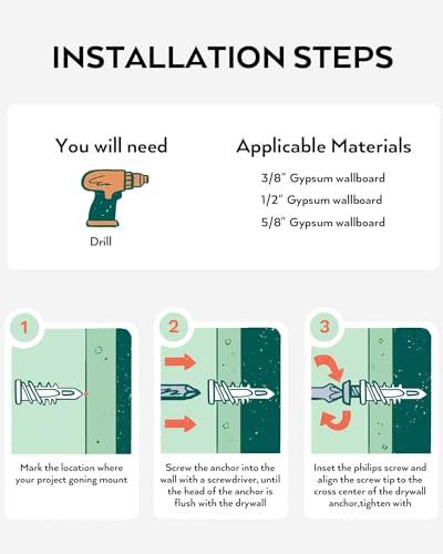 INCLY 510 PCS Drywall Anchors and Screws Assortment Kit, 255 Plastic Self Drilling Wall Anchors and 255 Philips Flat Head Screws, 6 Sizes Galvanized Screws and Wall Plug Bolts with thumbnail 5