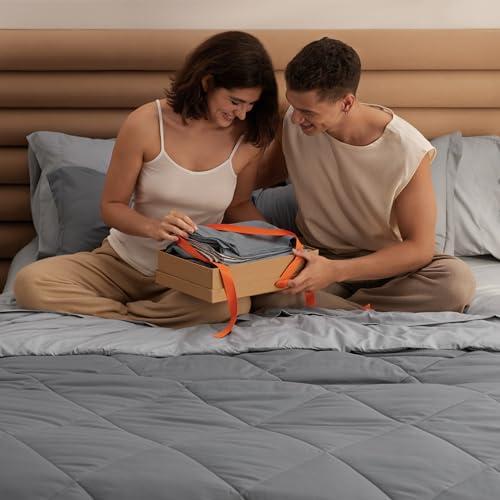 Set de Edredón Queen Bedsure 7 Piezas Reversible Gris - Cama en una Bolsa