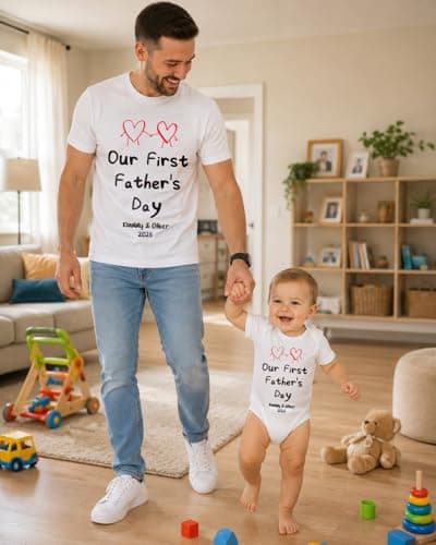 Our First Father’s Day Shirt 2026 – Daddy and Baby Matching T-Shirt – Custom Name Baby Bodysuit & Dad Top Tee thumbnail 4