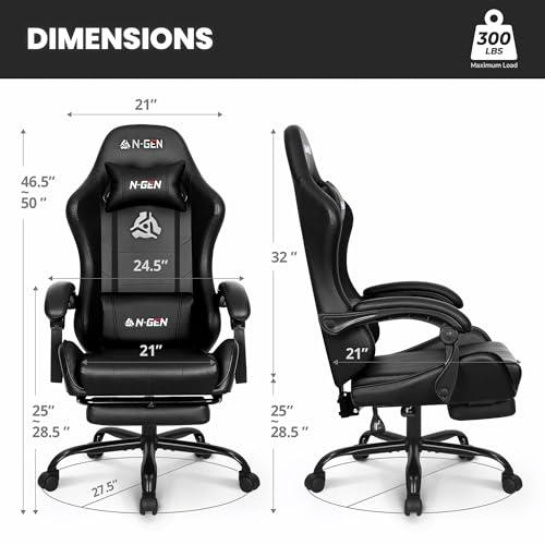 Silla Gamer N-GEN GAMING Ergonómica con Descansapiés y Soporte Lumbar
