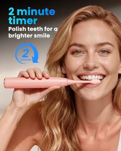 Onlyone Electric Toothbrush for Adults, Rechargeable Electric Toothbrush with 8 Brush Heads, Travel Case, Charging Base & Wireless Charging - 5 Modes with Smart Timer, Pink thumbnail 8