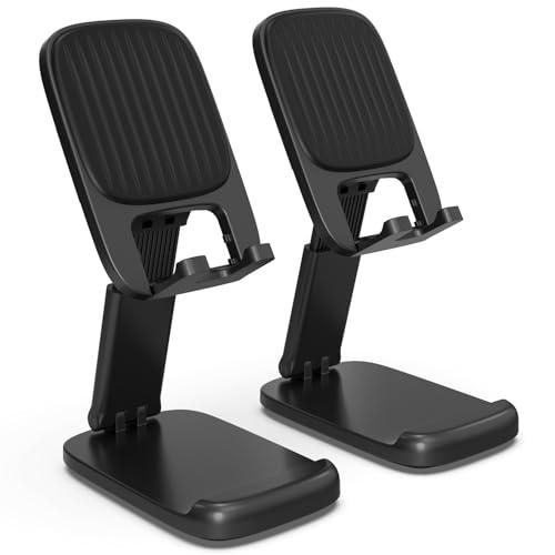 2 Pack Cell Phone Stand for Desk, iPad Stand [Height Adjustable & Upgraded Stable Base] Foldable & Non-Slip Silicone Pad Phone Holder, iPhone Stand for All Smartphones, iPad | Offi