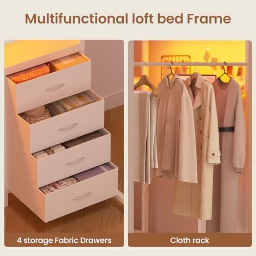 Miniatura de Cama Loft Matrimonial UPOSOJA con Escritorio en L, Cajonera, Estantes, Luz LED y Contactos 6