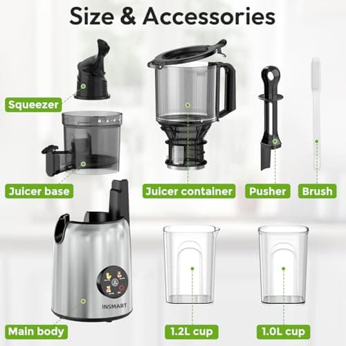 INSMART Juicer Machines, 3-in-1 Cold Press Juicer High Juice Yield | 300W Slow Masticating JuicerS Extractor Machine for Whole Fruits/Vegetables, Low Noise and Safety Lock