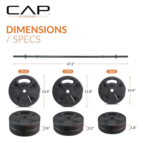 CAP Threaded Barbell Set with 100 LB Cement Grip Plates | 47" Threaded Bar, 25LB / 15LB / 10LB Grip Plates, Star Collars, Home Gym Weight Set for Strength Training thumbnail 4
