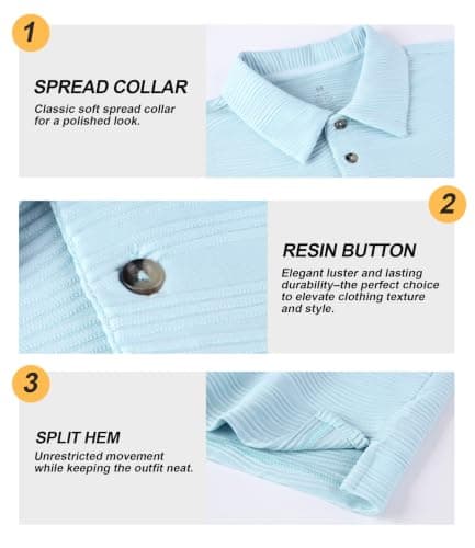 Damipow Mens Knit Polo Shirts Short Sleeve Golf Dress Collar Shirt,Light Blue,L thumbnail 5