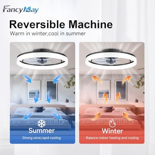FancyMay Ceiling Fans with Lights and Remote, 20" Modern Low Profile Ceiling Fan, 6-Speed Quiet Reversible Motor, Flush Mount LED Fan Light,Fandelier Ceiling Fans for Bedroom (Blac thumbnail 4