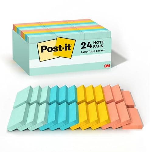 Notas Post-it Adhesivas, 24 Blocs (100 Hojas c/u), 1 3/8 x 1 7/8 pulg, Colección Beachside Café