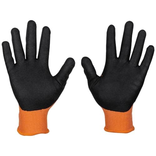 Klein Tools 60581 Work Gloves, Knit Dipped Cut Resistant ANSI A1 Nitrile Coated Gloves, Nylon-Spandex, Touchscreen Capable, Large, 2-Pair