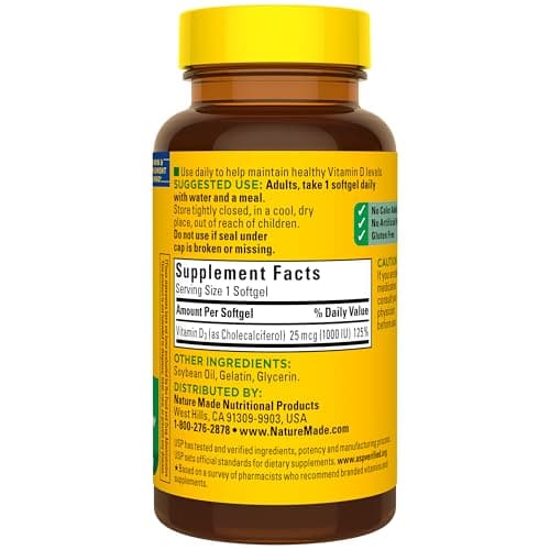 Miniatura de Vitamina D3 Nature Made 1000 UI (25 mcg), 100 Cápsulas Blandas 7
