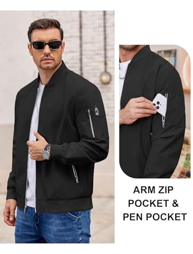 COOFANDY Men's Bomber Jacket Casual Lightweight Jackets With Zippered Pocket Fashion Stylish Spring Fall Windbreaker M
