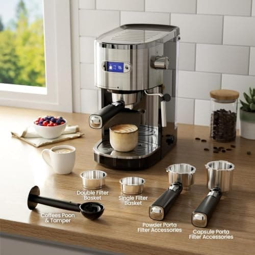 Kismile 20 Bar Stainless Steel Espresso Machine with Steam Milk Frother thumbnail 6