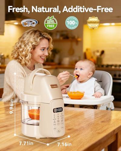 IAGREEA Glass Baby Food Maker, One Step Baby Food Processor Steamer Puree Blender Grinder Mills Machine, Auto Cooking & Grinding for Healthy Homemade Baby Food with 3 Age Stages, B