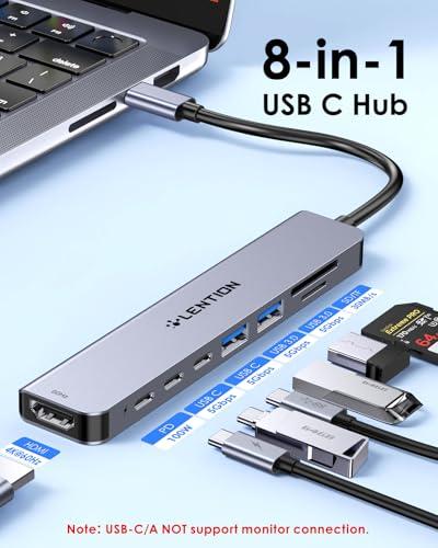 Hub USB C LENTION 8 en 1 con HDMI 4K@60Hz, PD 100W y Lector de Tarjetas para MacBook