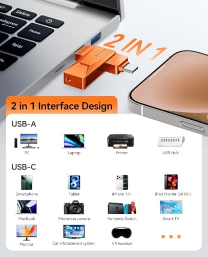 Miniatura de Memoria USB ORICO 128GB Tipo C, 150MB/S, Metal, Giratoria 2 en 1 con OTG para Celulares, Tablets, iPhone, Auto y Consolas - CB05 3
