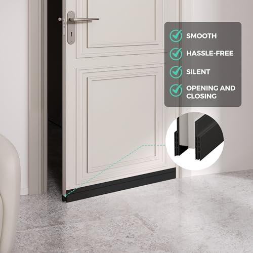 Hojoy 2 Pack Under Door Draft Stopper, Adjustable Door Sweep Anti-Collision Strong Adhesive Weather Stripping Tape Soundproof Draught Stoppers 2" W x 39" L, Black thumbnail 2