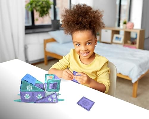 Tytan Toys Disney Frozen Magnetic Tiles Princess Castle - 68-Piece STEAM Building Set with Glitter Tiles & Elsa, Anna, Olaf Stickers - Educational Frozen Toys for Girls Age 3-4+ thumbnail 7