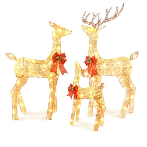 Set de 3 Renos Navideños Iluminados FUNNGO para Exterior con Luces LED