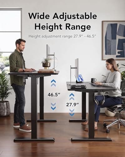 HUANUO 48 x 24 Inch Electric Standing Desk, Height Adjustable Computer Gaming Desk with 4 Memory Presets, Home Office Sit Stand Desk with Hooks & Cable Management, Black thumbnail 4