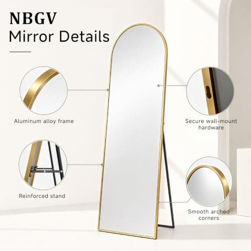 NBGV 57"x17" Floor Mirror Full Length, Arched Full Length Mirror with Stand, Full Body Mirrors for Bedroom Living Room or Cloakroom Black thumbnail 6