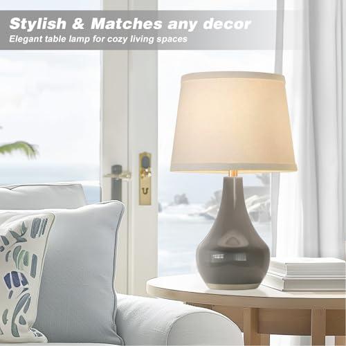Seealle Modern Ceramic Table Lamps for Night Stands - Bedside Lamps Set of 2 for Nightstand, 19.4" Grey Bedroom Lamp for Living Room Cute Desk End Table Office Guest Room Dresser R thumbnail 3