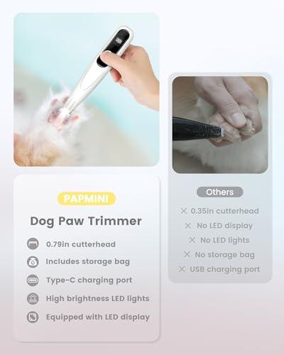 PAPMINI Dog Grooming Kit with LED Display, 35dB Ultra-Low Noise Dog Paw Trimmer, Cordless Hair Trimmer for Paws, Ears, Face, Rump with LED Light thumbnail 3