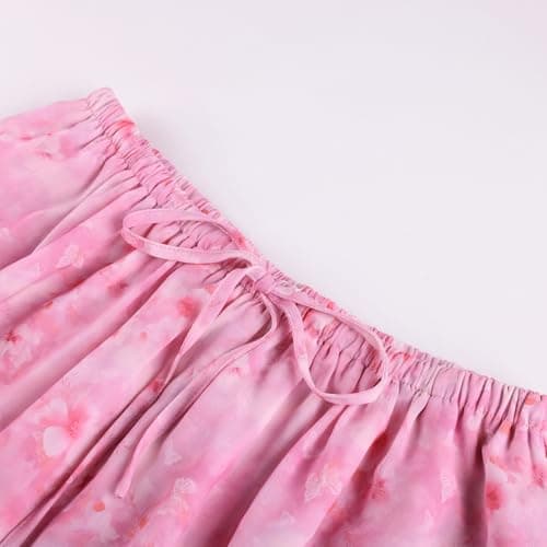 Scarlet Darkness Floral Maxi Skirts for Women 2026 Summer Flowy Ruffle Long Skirt with Pokets Pink L thumbnail 4