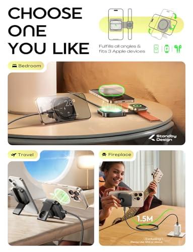 LISEN for MagSafe Charger Stand for iPhone Magnetic Apple Watch Airpods Charging, Airplane Gadgets Magsafe Kickstand for iPhone Wireless Charger Gifts for Women Men Travel Essentia