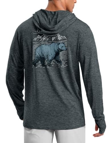 Pudolla Men's UPF 50+ Sun Protection Hoodie Lightweight Long Sleeve UV Hiking Shirts for Men Fishing Running SPF Rash Guard(Grey Large)