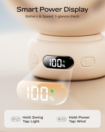 Bearwind Mini Portable Stroller Fan – 60° Auto Oscillation, Quiet USB-C Rechargeable Baby Fan, 4 Speeds, Night Light & Warning Light, Flexible Tripod for Stroller, Car Seat, Crib,  thumbnail 6