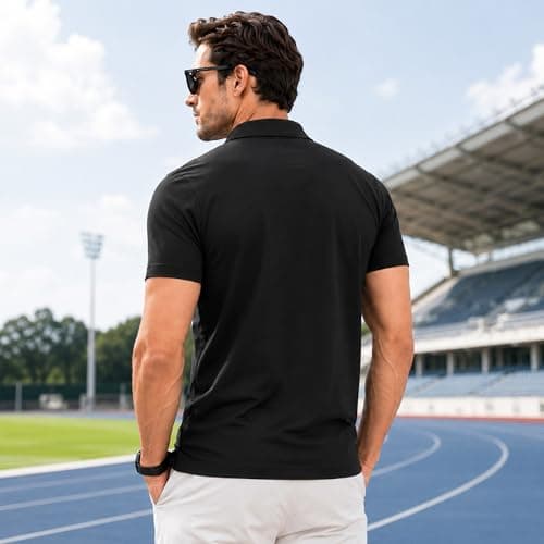 Polo Shirts for Men: Quick Dry Moisture Wicking High Elasticity Convenient Slim Fit Polo Runs Small Black thumbnail 2