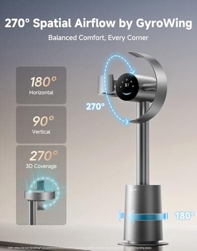 DREAME Bladeless Tower Fan for Bedroom, Smart Standing Fan with 270° Spatial Airflow for Whole-Room Circulation, 59ft/s High Velocity, 10 Speeds 3 Modes, Temperature-Adaptive Airfl thumbnail 2