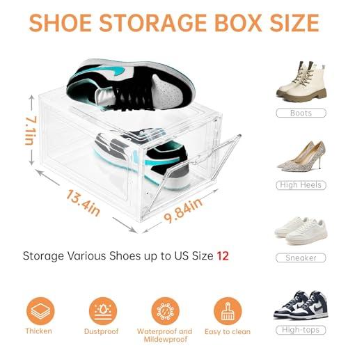 INSTY 12 Pack Large Shoe Storage Box, Clear Shoe Storage Organizer with Magnetic Door, Stackable,Shoe Containers For Display Sneakers, Easy Assembly, Fit up to US Size 12, Clear