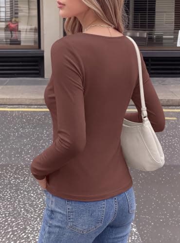 Miniatura de Top PRETTYGARDEN de Manga Larga con Cuello Drapeado para Mujer, Color Café 4