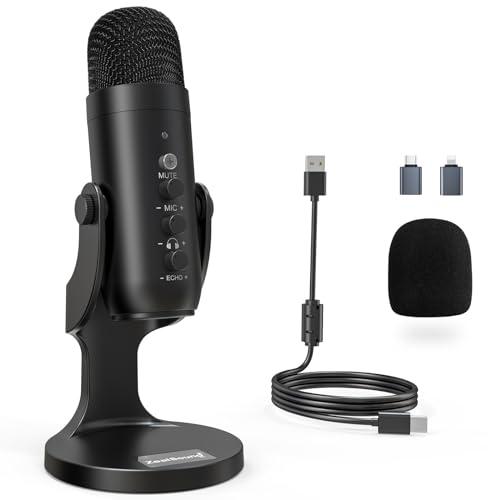 Micrófono USB ZealSound K66 para Podcast y Streaming: Reducción de Ruido, Monitoreo y Control Total