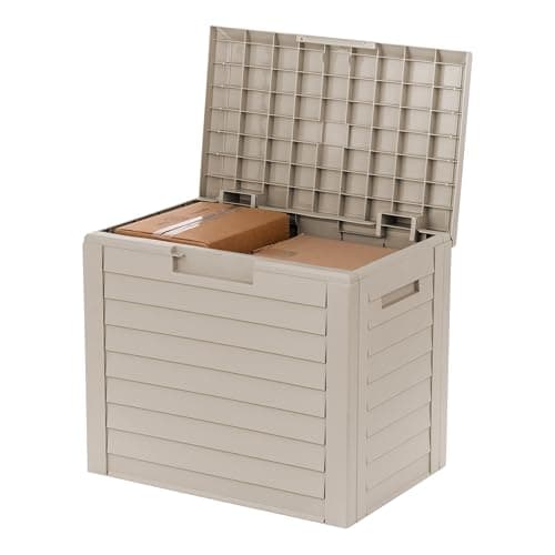IRIS USA 35 Gallon Outdoor Deck Box, Lockable, Weather-Resistant, Beige