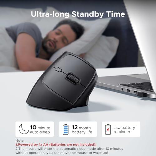 UGREEN Ergonomic Mouse, Wireless Bluetooth Vertical Mouse, Dual-Mode (BT 5.4 & USB 2.4G), Quiet Clicks, 4 Adjustable DPI (1000/1600/2000/4000), Compatible with Windows/Mac/Linux/An thumbnail 5