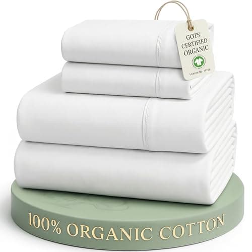 LANE LINEN Eco Friendly 100% Organic Cotton Queen Sheet Set, Soft & Comfy Fully Elasticized 15" Deep Pocket Bed Sheets, Low Pill Naturally Cooling Machine Wash Sábanas Queen- White