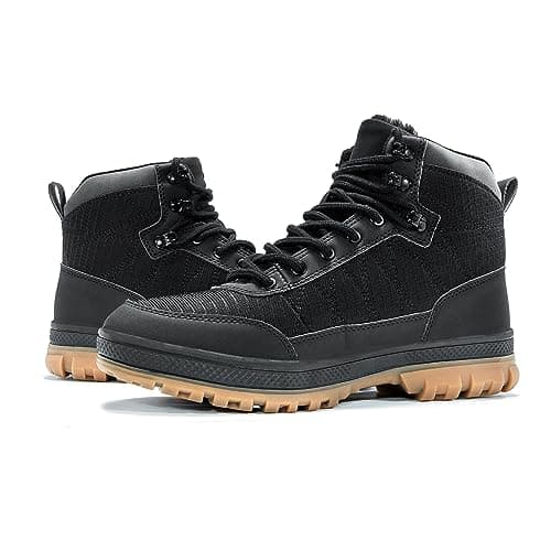 Wondamo Men's Snow Boots Lightweight Waterproof Winter Boots Fur Lined Anti-slip Cold Weather Shoes, Carbon Black
