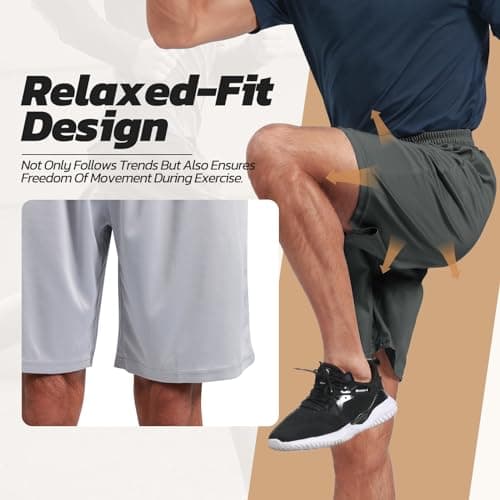 BOOJO 3 Pack Gym Basketball Mens Shorts - Quick Dry Black Workout Athletic Shorts with Pockets for Casual Running(S-6XL) thumbnail 4