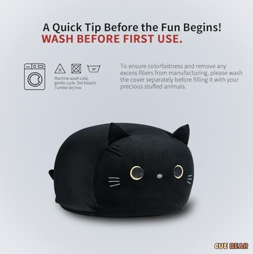 Miniatura de Funda Organizadora de Peluches para Niños | Sillón Puff Gato Negro Grande Sin Relleno 8