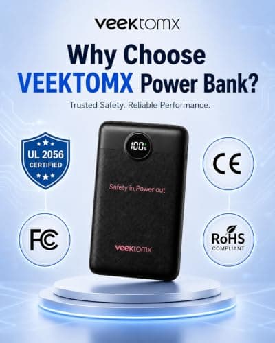 VEEKTOMX 10000mAh Mini Power Bank, 22.5W Fast Charger for iPhone Android