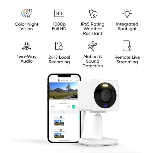 Wyze Cam OG Indoor/Outdoor 1080p Wi-Fi Smart Home Security Camera with Color Night Vision, Built-in Spotlight, Motion Detection, 2-Way Audio, Compatible with Alexa & Google, White, thumbnail 2