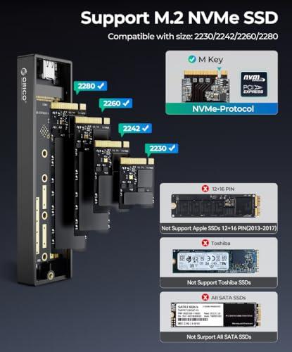 ORICO M.2 NVMe SSD Enclosure, USB 3.1 Gen 2 (10 Gbps) PCIe External Adapter NVMe Case for 2230/2242/2260/2280 M.2 SSD up to 8TB, UASP Supported - M2PV thumbnail 3