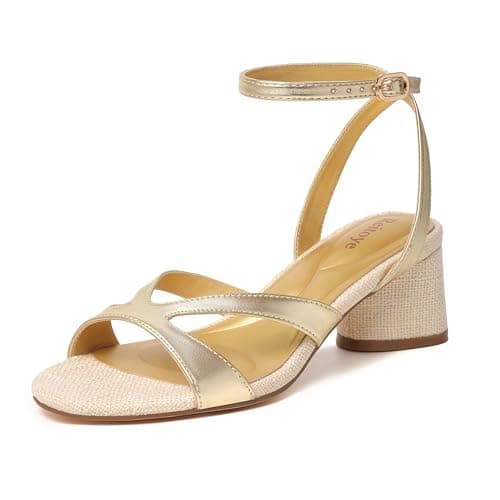 Sandalias Reitoye Doradas Tacón Bajo Grueso para Mujer