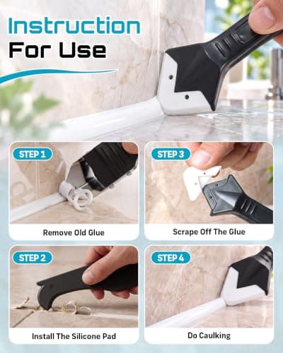 SEESII Caulking Tool 5-in-1,Caulking Grout Removal Tool Kit | Silicone Caulk Scraper Tool with 5 Replaceable Pads,3 Sealant Finishing Tools, 2 Nozzles for Kitchen Bathroom Sink Toilet