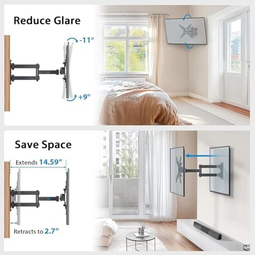 Pipishell Full Motion TV Wall Mount for Echo Show 21/15 and 13-43 Inch Flat Curved Screen TVs & Monitors, Max VESA 200x200mm up to 44lbs, TV Mount Wall Bracket with Rotation Swivel thumbnail 5