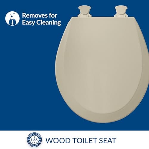 Bemis 500EC Durable Wood Toilet Seat with Easy Clean Hinges, Made in USA, Round, Bone thumbnail 2